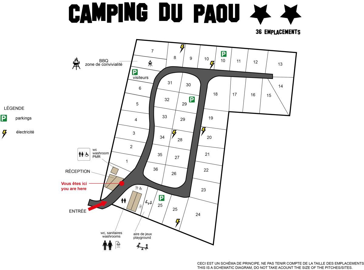 Plan des emplacements du Camping du Paou
